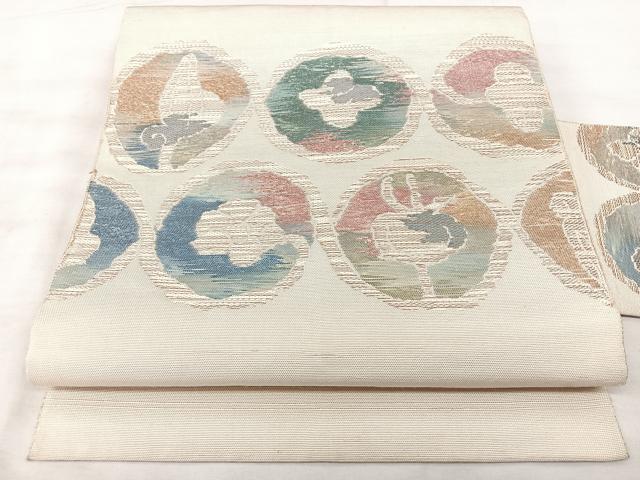 平和屋着物◎八寸名古屋帯 紬地 洋花丸文 正絹 逸品 BAAX5339qw