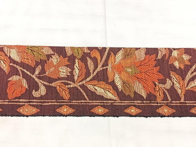 平和屋着物◎八寸名古屋帯 紬地 更紗花文 正絹 逸品 BAAX5341qw