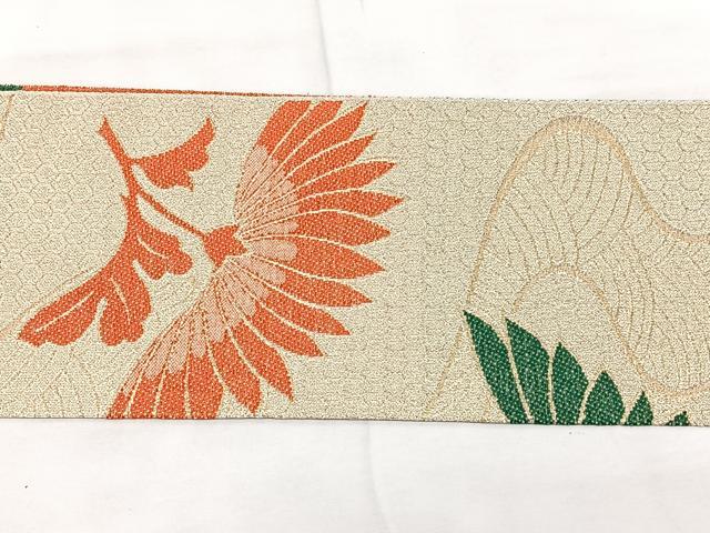 平和屋着物◎八寸名古屋帯 立波菊文 金糸 正絹 逸品 未使用 BAAX5343qw