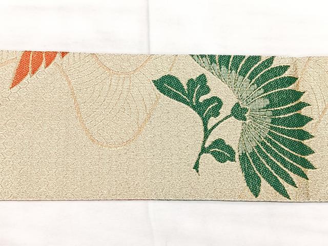 平和屋着物◎八寸名古屋帯 立波菊文 金糸 正絹 逸品 未使用 BAAX5343qw