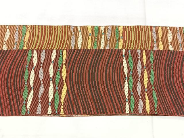 平和屋着物◎本場筑前博多織 八寸名古屋帯 抽象間道 正絹 逸品 BAAX5344qw