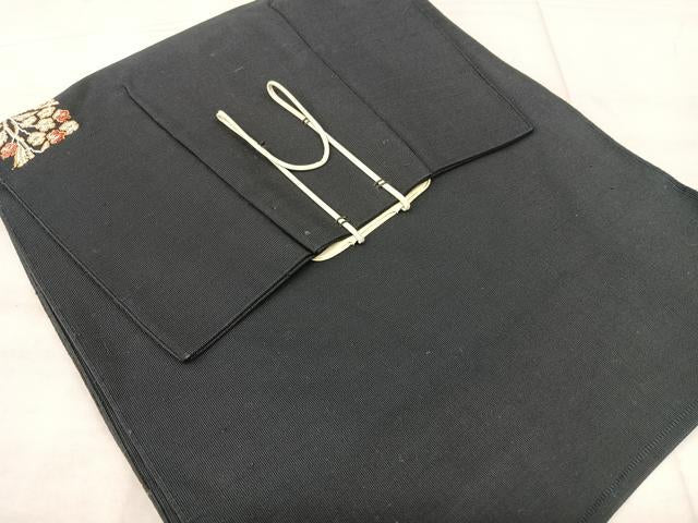 平和屋着物◎つけ帯 唐織 更紗花文 黒地 金糸 正絹 逸品 BAAX5348qw
