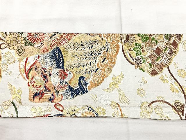 平和屋着物◎アンティーク 大正ロマン 全通柄 九寸名古屋帯 御所車扇花文 金糸 正絹 逸品 BAAX5357qw