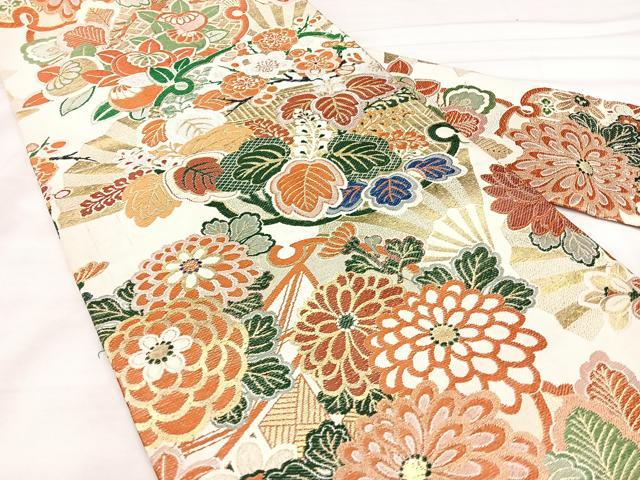 平和屋着物◎アンティーク 大正ロマン 全通柄 九寸名古屋帯 唐織 草花文 金糸 正絹 逸品 BAAX5359qw