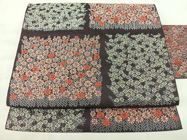 平和屋着物◎本場筑前博多織 八寸名古屋帯 草花文 銀糸 正絹 逸品 BAAX5369qw