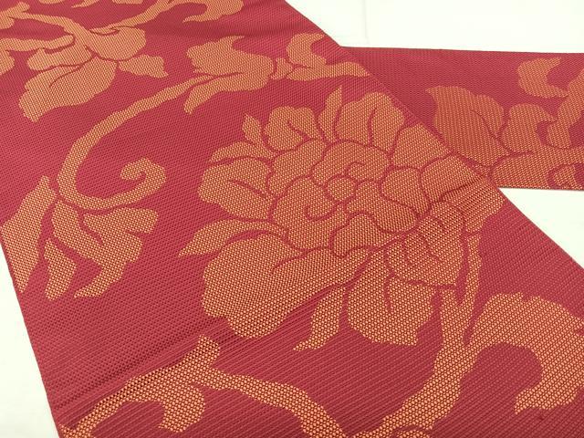 平和屋着物◎本場筑前博多織 八寸名古屋帯 牡丹唐草文 正絹 逸品 BAAX5372qw