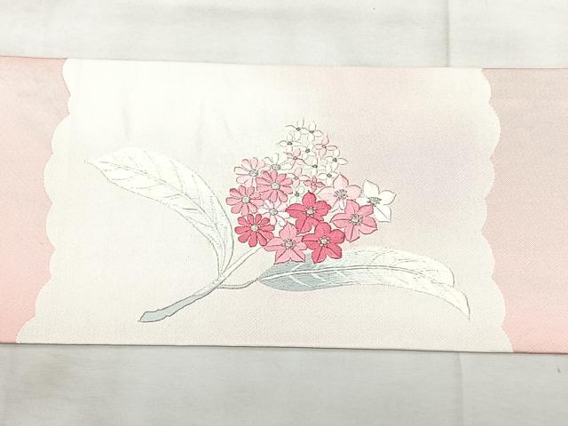平和屋着物◎九寸名古屋帯 総刺繍 草花文 銀糸 正絹 逸品 BAAX5378qw