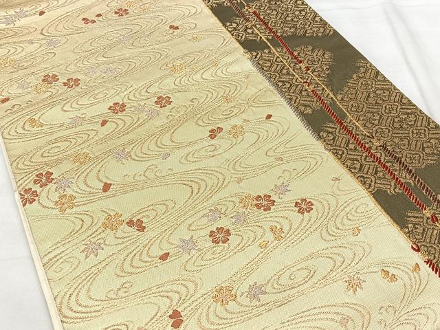 平和屋着物◎六通柄袋帯 流水花文 金糸 正絹 逸品 BAAX5388qw