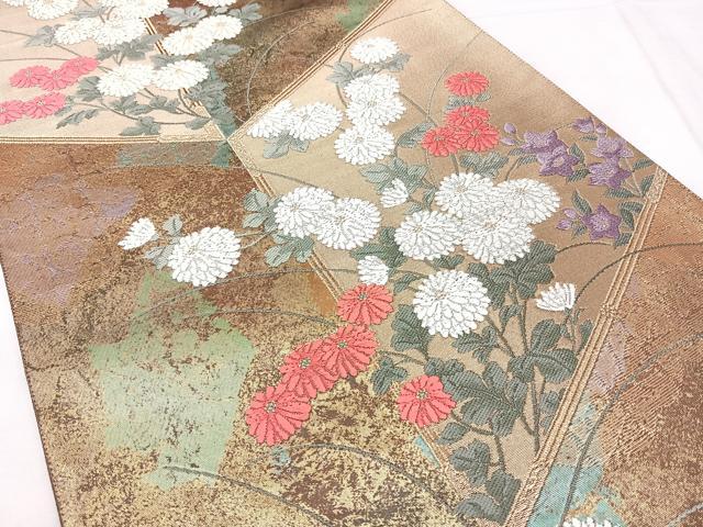 平和屋着物◎六通柄袋帯 唐織 菊花図屏風 金糸 引箔 正絹 逸品 BAAX5389qw