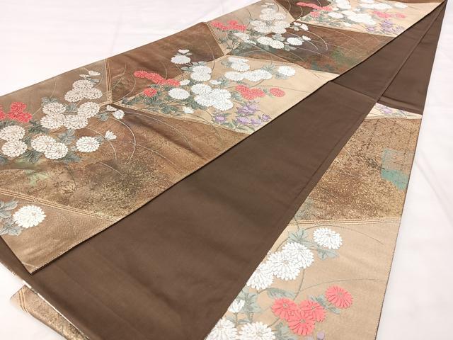 平和屋着物◎六通柄袋帯 唐織 菊花図屏風 金糸 引箔 正絹 逸品 BAAX5389qw