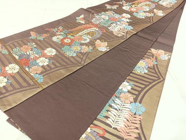 平和屋着物◎六通柄袋帯 唐織錦 花蝶文 金糸 正絹 逸品 BAAX5392qw