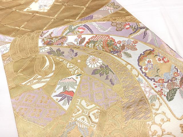 平和屋着物◎六通柄袋帯 束ね熨斗鳳凰花文 金糸 正絹 逸品 BAAX5397qw