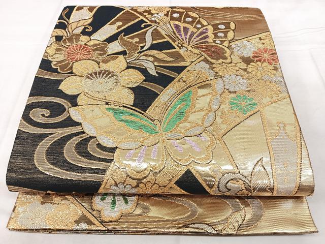 平和屋着物◎佐賀錦 両面 六通柄袋帯 花蝶文 金銀糸 正絹 逸品 BAAX5400qw
