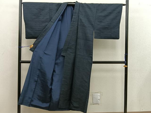 平和屋着物■男性 紬 アンサンブル 黒緑色 正絹 逸品 BAAX5402mz