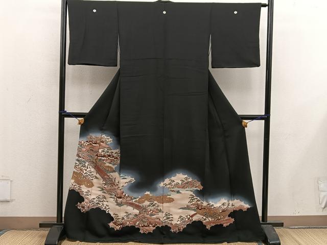 平和屋着物■豪華黒留袖 渡橋風景文 暈し染め 金彩 正絹 逸品 BAAX5406mz