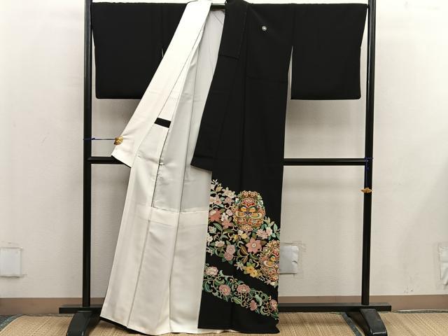 平和屋着物■豪華黒留袖 鴛鴦花文 金彩 正絹 逸品 BAAX5407mz