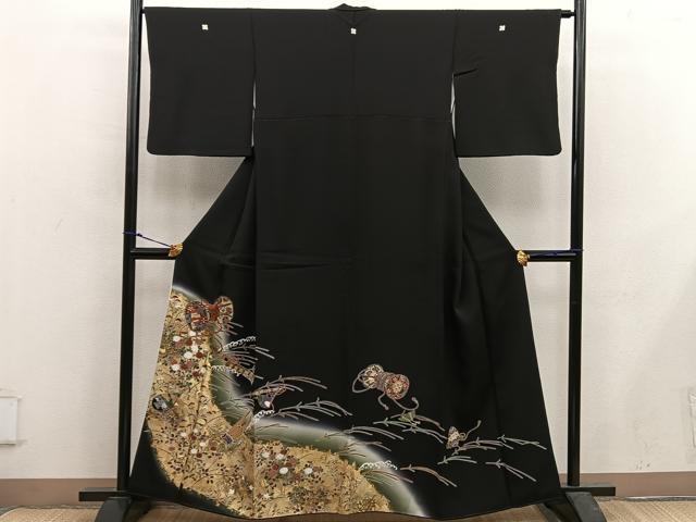 平和屋着物■豪華黒留袖 刺繍 楽器花文 暈し染め 金彩 正絹 逸品 BAAX5408mz