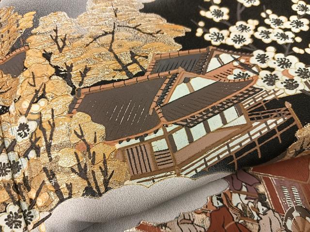 平和屋着物■豪華黒留袖 人物風景文 金彩 さが美扱い 正絹 逸品 BAAX5409mz