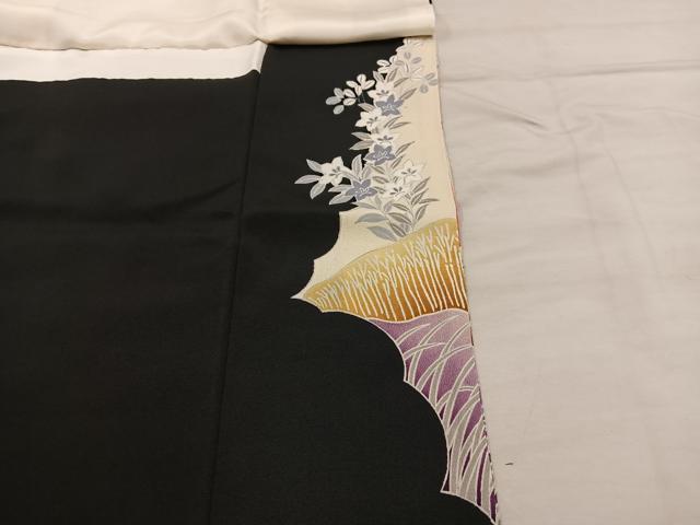 平和屋着物■豪華黒留袖 駒刺繍 檜扇花鳥文 暈し染め 金彩 正絹 逸品 BAAX5411mz