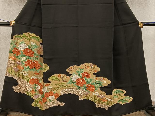 平和屋着物■豪華黒留袖 刺繍 牡丹花文 金彩 正絹 逸品 BAAX5412mz