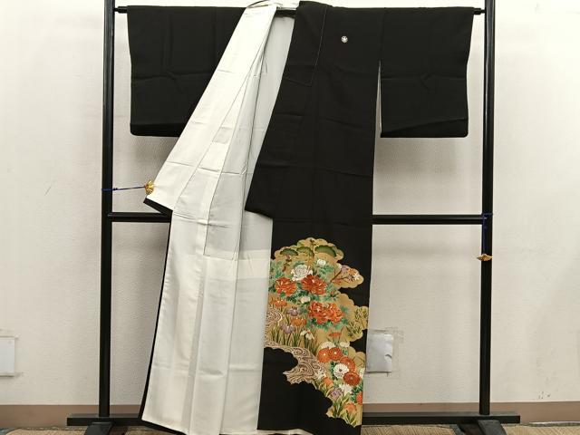 平和屋着物■豪華黒留袖 刺繍 牡丹花文 金彩 正絹 逸品 BAAX5412mz