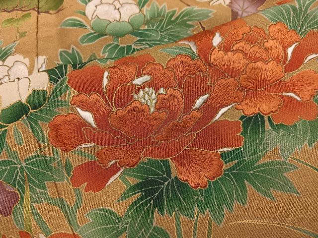 平和屋着物■豪華黒留袖 刺繍 牡丹花文 金彩 正絹 逸品 BAAX5412mz