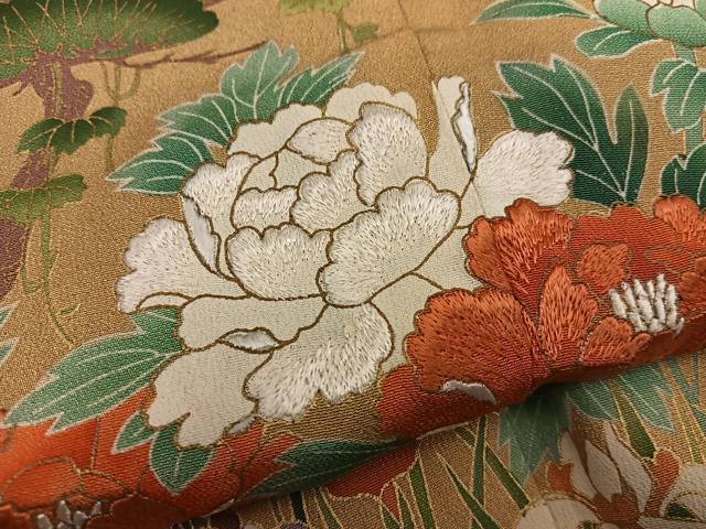 平和屋着物■豪華黒留袖 刺繍 牡丹花文 金彩 正絹 逸品 BAAX5412mz