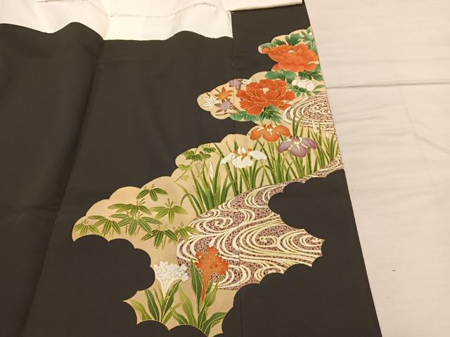 平和屋着物■豪華黒留袖 刺繍 牡丹花文 金彩 正絹 逸品 BAAX5412mz