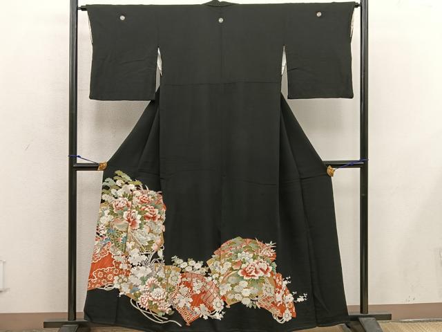平和屋着物■豪華黒留袖 駒刺繍 花鳥文 金彩 正絹 逸品 BAAX5413mz
