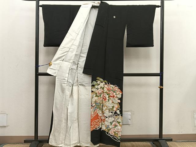 平和屋着物■豪華黒留袖 駒刺繍 花鳥文 金彩 正絹 逸品 BAAX5413mz
