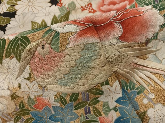 平和屋着物■豪華黒留袖 駒刺繍 花鳥文 金彩 正絹 逸品 BAAX5413mz