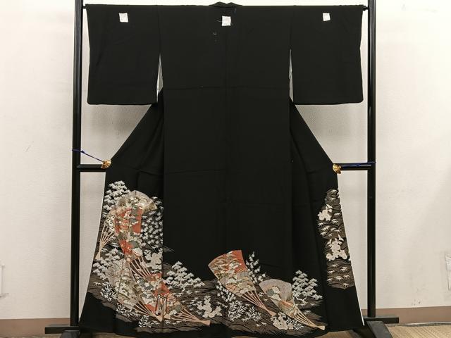 平和屋着物■豪華黒留袖 扇面風景文 金彩 正絹 逸品 BAAX5415mz