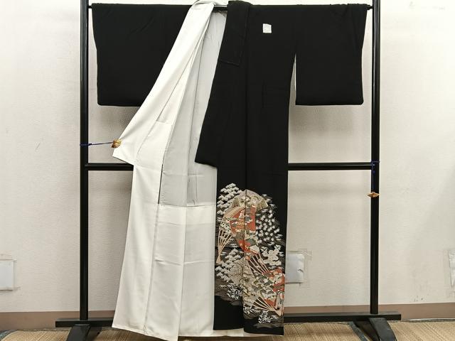 平和屋着物■豪華黒留袖 扇面風景文 金彩 正絹 逸品 BAAX5415mz