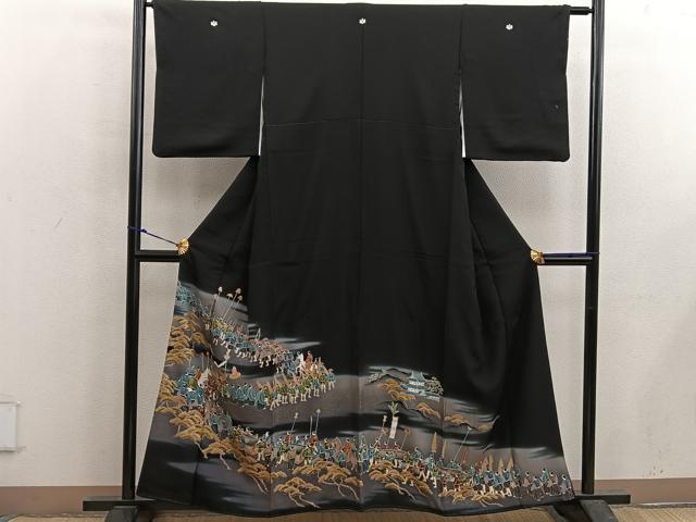 平和屋着物■豪華黒留袖 駒刺繍 大名行列 暈し染め 金彩 正絹 逸品 BAAX5417mz