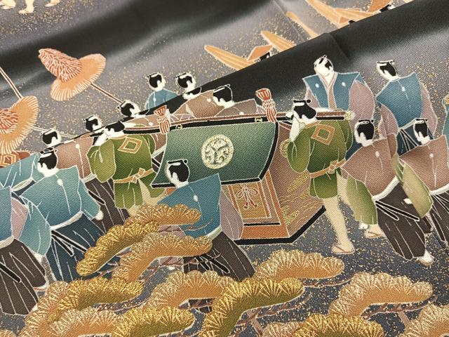 平和屋着物■豪華黒留袖 駒刺繍 大名行列 暈し染め 金彩 正絹 逸品 BAAX5417mz