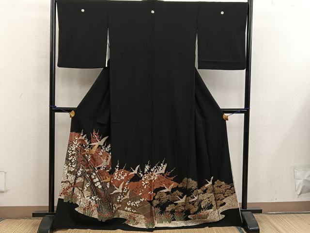 平和屋着物■豪華黒留袖 渡橋飛鶴花文 金彩 正絹 逸品 BAAX5418mz