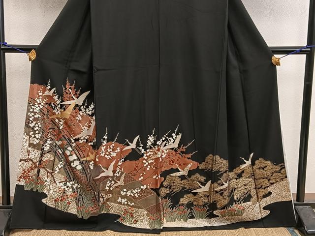 平和屋着物■豪華黒留袖 渡橋飛鶴花文 金彩 正絹 逸品 BAAX5418mz