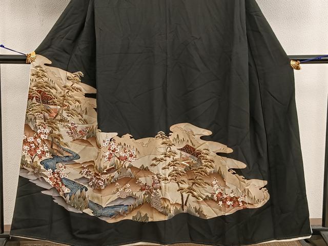 平和屋着物■豪華黒留袖 駒刺繍 風景花文 金彩 正絹 逸品 BAAX5420mz