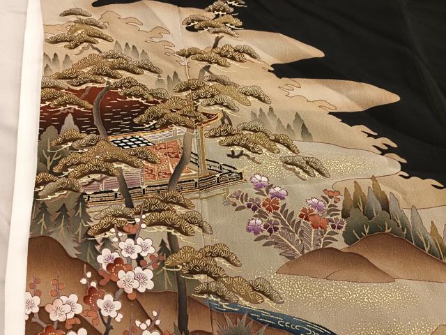 平和屋着物■豪華黒留袖 駒刺繍 風景花文 金彩 正絹 逸品 BAAX5420mz