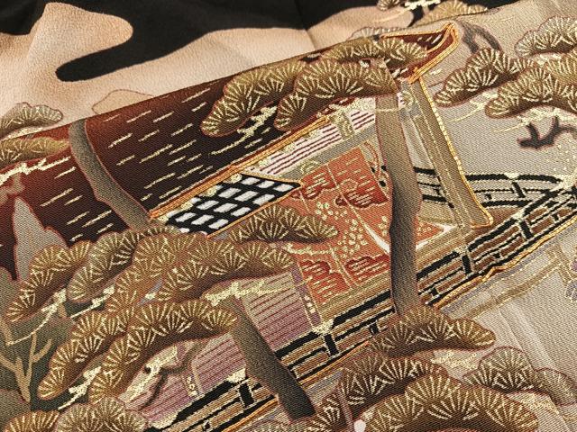 平和屋着物■豪華黒留袖 駒刺繍 風景花文 金彩 正絹 逸品 BAAX5420mz