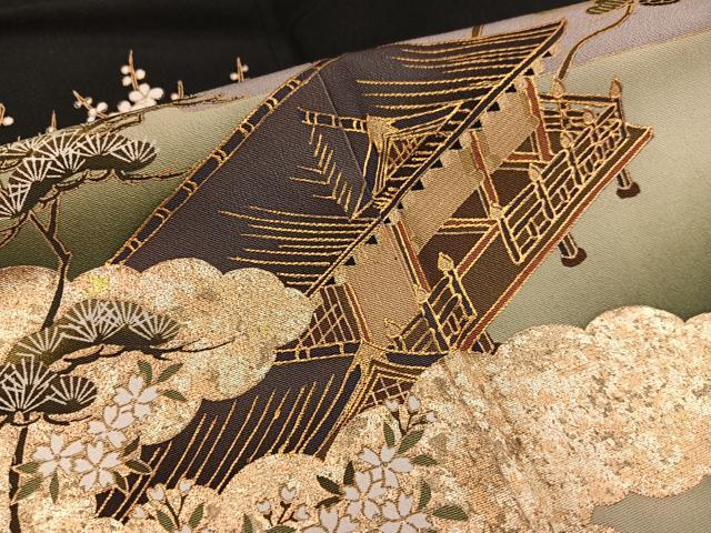 平和屋着物■豪華黒留袖 御所車風景花文 金彩 正絹 逸品 BAAX5421mz