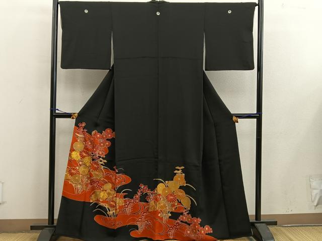 平和屋着物■豪華黒留袖 駒刺繍 菊花文 金彩 正絹 逸品 BAAX5422mz
