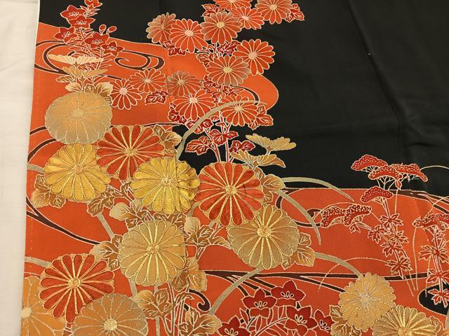 平和屋着物■豪華黒留袖 駒刺繍 菊花文 金彩 正絹 逸品 BAAX5422mz