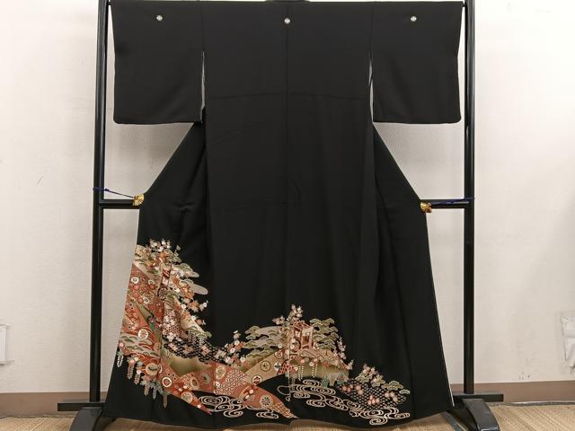 平和屋着物■豪華黒留袖 駒刺繍 御所車飛鶴文 暈し染め 金彩 正絹 逸品 BAAX5424mz