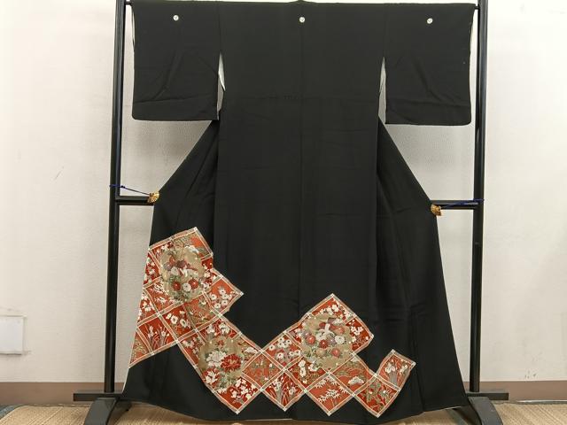 平和屋着物■豪華黒留袖 花鳥文 正絹 逸品 BAAX5425mz