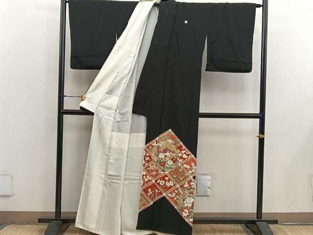 平和屋着物■豪華黒留袖 花鳥文 正絹 逸品 BAAX5425mz