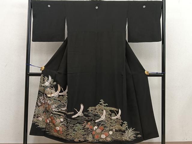 平和屋着物■豪華黒留袖 駒刺繍 飛鶴風景文 金彩 正絹 逸品 BAAX5426mz