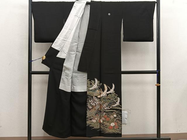 平和屋着物■豪華黒留袖 駒刺繍 飛鶴風景文 金彩 正絹 逸品 BAAX5426mz