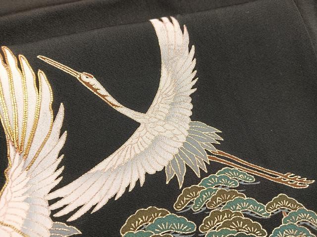 平和屋着物■豪華黒留袖 駒刺繍 飛鶴風景文 金彩 正絹 逸品 BAAX5426mz