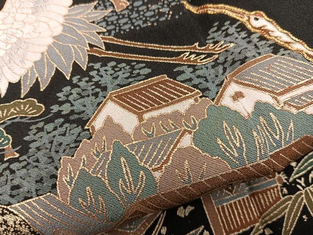 平和屋着物■豪華黒留袖 駒刺繍 飛鶴風景文 金彩 正絹 逸品 BAAX5426mz